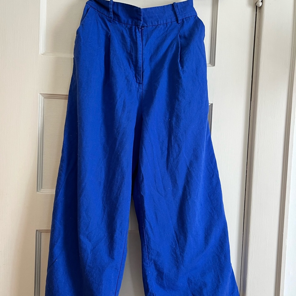 FRNCH Cobalt Linen Cropped Pants